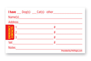 Pet Emergency Alert Card backside - Pet Home Alone Card