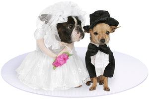 Bride and Groom Dogs on White Round Wedding Pet Mat