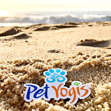 Load image into Gallery viewer, Pet Yogis vinyl sticker on beach