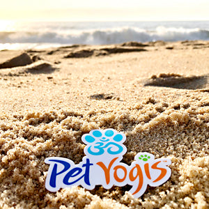 Pet Yogis vinyl sticker on beach
