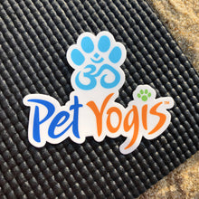 Load image into Gallery viewer, Pet Yogis vinyl sticker on black yoga mat