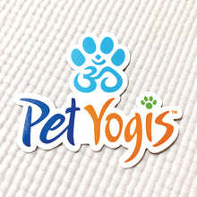 Load image into Gallery viewer, Pet Yogis vinyl sticker on white yoga mat