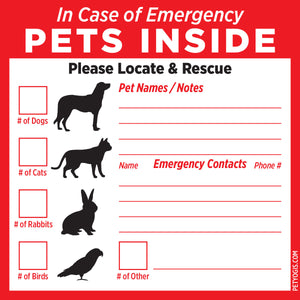 In Case of Emergency Pets Inside window cling